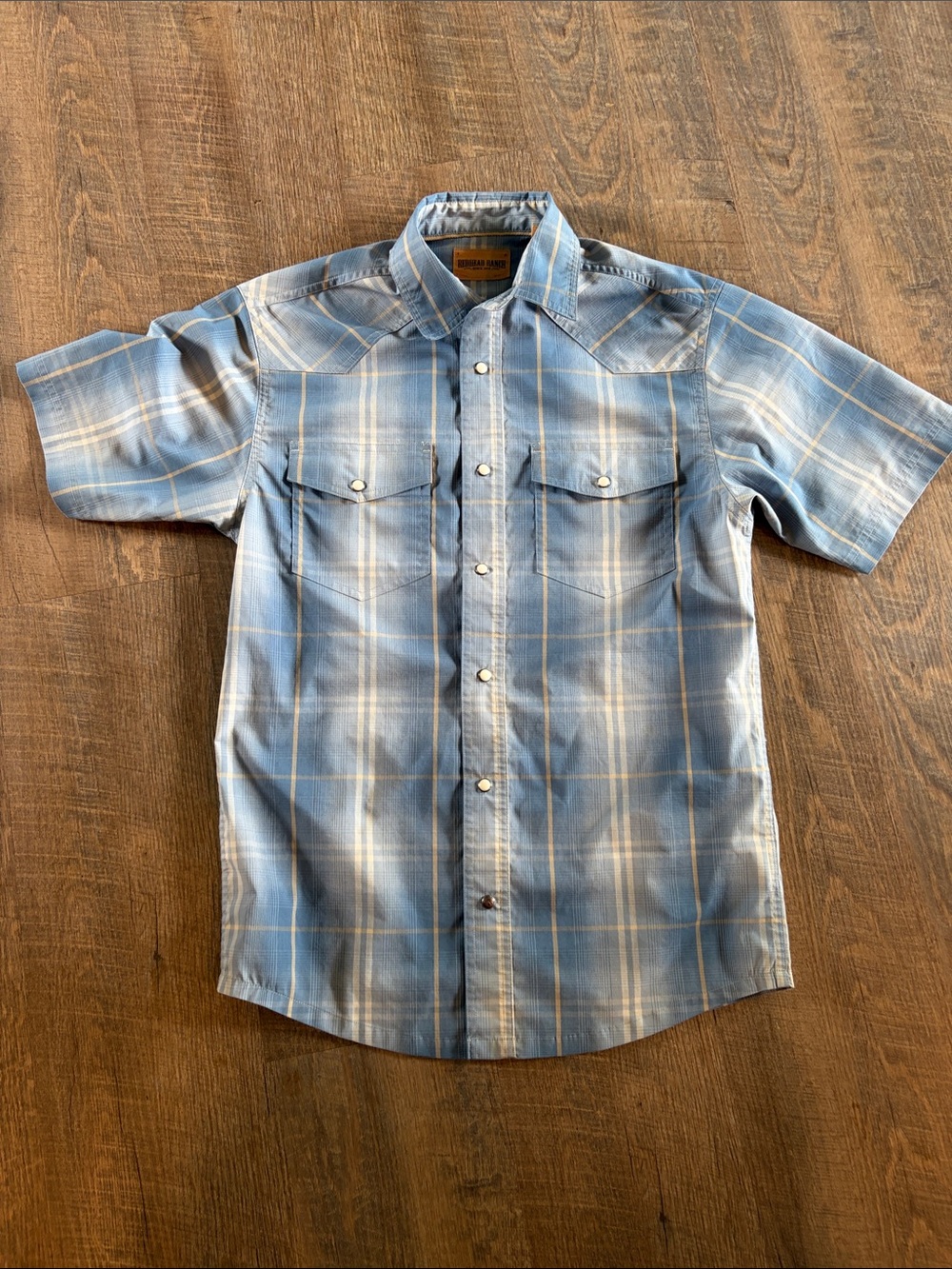 RedHead Ranch Light Blue Plaid Short-Sleeve Button-Down Shirt -Small